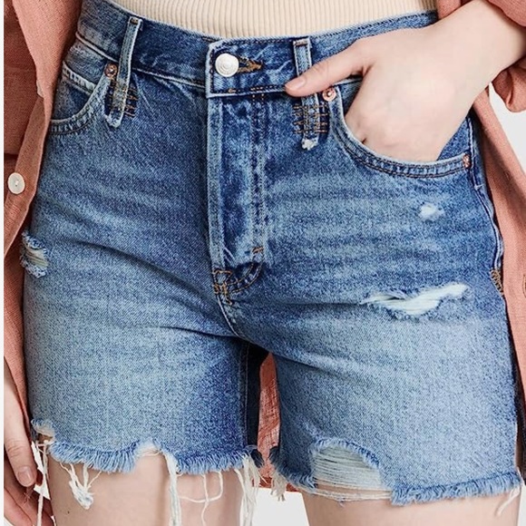 Free People • We The Free • Makai Distressed Denim Cutoff Button Fly Shorts - Picture 2 of 10